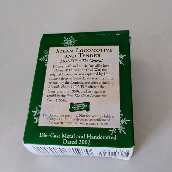 Hallmark Lionel Train Ornament, Steam Locomotive & Tender, The General 2002 Mini - Picture 2 of 3